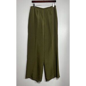 FLORES & FLORES Wide Leg Dress Pants Green Size 10 NEW 100% Silk Designer Career